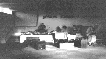 Sound setting up for a gig.